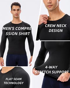 Quick Dry Spandex Nylon Rash Guard <b>Men</b> <b>Compression</b> <b>Shirt</b> Crew Neck Long Sleeve MMA Rash Guard For Gym Training Running Cycling - Product Image 4
