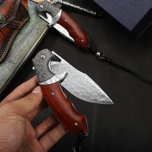 Couteau de poche pliant classique en acier Damas, fait main, personnalisable OEM, manche en bois, pour camping, chasse, usage tactique, DIY - Product Image 4