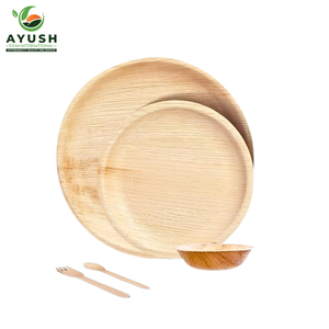 Assiettes et bols jetables en feuilles de palmier rondes de 7 pouces, vaisselle compostable - Product Image 1