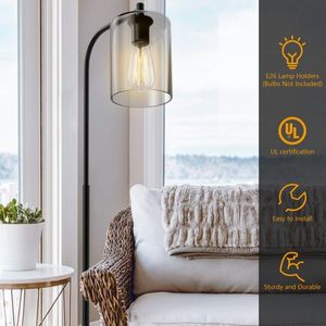 Lampada da Terra Industriale Nera con Paralume in Vetro - Product Image 3