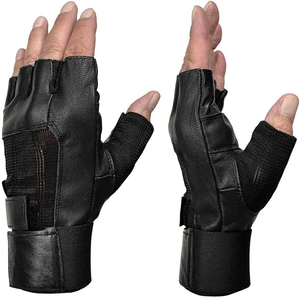 Samroz Sports Black Leather Palm Fingerless Motorcycle Hand <b>Gloves</b> W/Mesh Material - Product Image 2