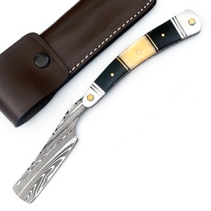 Navaja de Bolsillo Plegable de Acero de Damasco Premium, Mango de Micarta y Hueso, Funda de Cuero, Cuchillos de Supervivencia y Caza, A&M Enterprises - Product Image 6