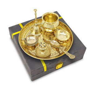 Ensemble de thali en laiton de qualité supérieure, articles traditionnels indiens pour la décoration du temple à domicile, thali artisanal pour Diwali - Product Image 3