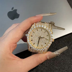 Reloj de Cuarzo con Incrustaciones de Circonitas en Tono Oro Rosa, Correa de Acero Inoxidable, Esfera Redonda con Fecha, Reloj de Pulsera de Lujo Estilo Hip Hop - Product Image 2