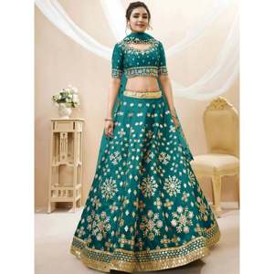 Lehenga Choli vert sarcelle en soie artificielle pour demoiselle d'honneur avec broderie Zari - Product Image 4