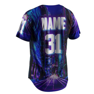 Camiseta de Béisbol Personalizada de Manga Corta con Botones, Impresión Sublimada, Absorbe la Humedad, Unisex para Adultos, Diseño 31 Baseball City - Product Image 3