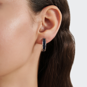 Modernos pendientes de aro en forma de C de plata de ley 925 con zafiro azul natural de corte octogonal, piedra de nacimiento de septiembre, para mujer. - Product Image 2