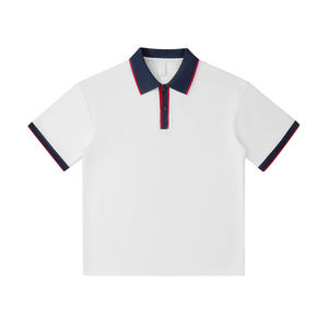 เสื้อโปโลแขนสั้นสีขาวสำหรับผู้ชาย แต่งขอบสีแดงกรมท่า ทรงลำลอง ผ้าปิเก้ถักจากผ้าฝ้าย ระบายอากาศได้ดี - Product Image 1