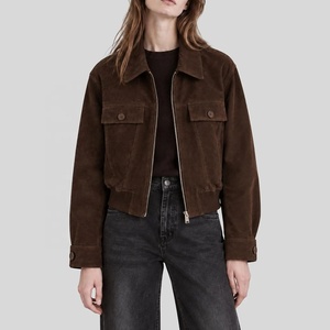 Top Winter Collection <b>Suede</b> Bomber <b>Jacket</b> <b>Women</b> Zipper Closure Turn-down Collar Full Sleeve Short Length Autumn <b>Jacket</b> - Product Image 3