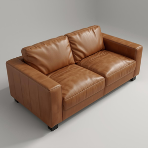 โซฟาหนังวัวแท้ 2 ที่นั่ง สไตล์กลางศตวรรษ ดีไซน์เรียบง่าย โครงไม้ สำหรับเฟอร์นิเจอร์ห้องนั่งเล่น - Product Image 1