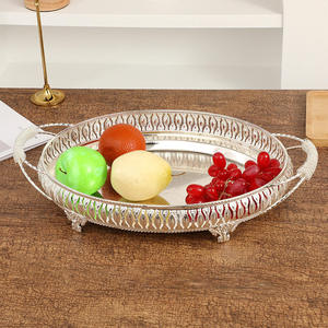 Luxury Modern German Silver Rectangle Serving Tray Handles Handmade Iron Decorative Platter Metal Tea Wedding Gift <b>Home</b> - Product Image 3