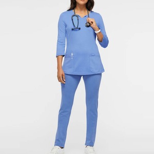 Conjunto de Uniforme Médico Rosa de Algodón para Mujer, Blusa de Manga Corta y Pantalones, Uniformes de Hospital para Personal Médico con Presilla para Estetoscopio y Detección de Agujas - Product Image 1