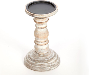 Support de bougie pilier en bois blanc vieilli de 8 pouces, style rustique, pour décoration vintage - Product Image 1