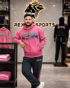 REXFITSPORTS 2026 Mens <b>Pink</b> Full Zip Graphic <b>Hoodie</b> 280–300 GSM Cotton Polyester Fleece Custom Streetwear Hooded Sweatshirt - Product Image 6