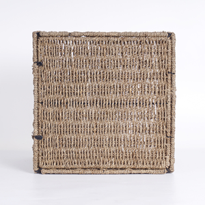 Panier de rangement artisanal pliable en jonc de mer tressé XH RTS avec poignées intérieures pour étagère - Product Image 5