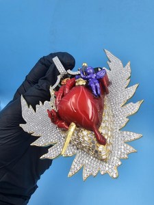 Anillo Personalizado de Plata 925 con Moissanita de Corte Brillante, Diseño de Corazón Rojo y Hoja, Esmaltado, Estilo HipHop de Lujo, Chapado en Rodio, Dvars - Product Image 2