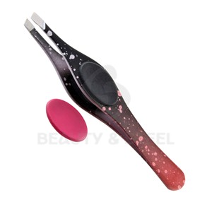 Pinzas Profesionales para Cejas con Punta Inclinada, Acabado con Diseño de Galaxia y Empuñaduras Ergonómicas de Goma Intercambiables - Product Image 1