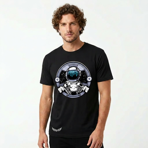 T-shirt à manches courtes noir pour homme avec imprimé astronaute, col rond décontracté, coupe régulière, jersey en coton respirant - Product Image 3