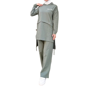 Ensemble 2 pièces décontracté et modeste pour femmes musulmanes, idéal pour le jogging et la course, léger, en polyester uni, écologique, grandes tailles - Product Image 4