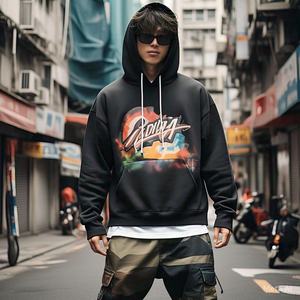 Sudadera con capucha de mezcla de algodón lavado ácido piedra Vintage para hombre ropa de calle de algodón de rizo pesado personalizada con cremallera desgastada para invierno - Product Image 2