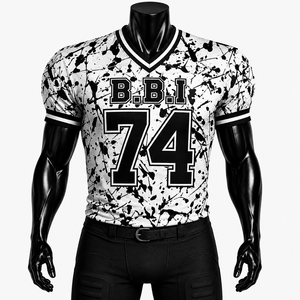 Maillot de football américain personnalisé sublimé blanc/noir à manches courtes, taille élastique, séchage rapide, 100 % polyester, directement de l'usine - Product Image 1