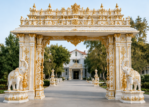 Escenario Mandap de Fibra de Vidrio con Temática de Templo para Bodas del Sur de la India, Ideal para Ceremonias de Boda Tamilas - Product Image 5