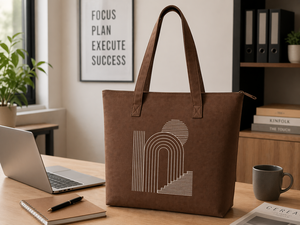 300gsm Brown Canvas <b>Tote</b> Bag Zipper Closure Cotton Shopping Bag 16x14x5 Custom Logo Eco Friendly Reusable Heavy Duty Polyester - Product Image 2