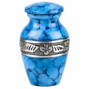 Beautiful Antique Blue Silver Engraved Eco-Friendly <b>Mini</b> Keepsake Urn for Storage Funeral Ashes - Product Image 1