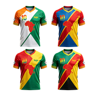 Camiseta de Fútbol Personalizada Bigwood Sports con Mapa de África, Cuello en V Diagonal, Manga Corta, Impresión de Nombre y Número, Servicio OEM para Verano y Otoño, 100%
