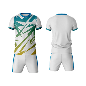 Conjunto de Camiseta de Fútbol Sublimada para Hombre, Blanca, Roja y Azul, con Estampado Geométrico, Manga Corta, Cuello en V, Transpirable, Ajuste Atlético, para Todas las Temporadas - Product Image 3