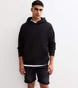 Sweat-shirt à capuche noir pour homme, coupe classique, couleur unie, 100% coton, imprimé personnalisé, sweat-shirt décontracté avec poche avant, vêtement d'automne - Product Image 4