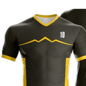 Conjunto de Camiseta y Pantalones Cortos de Fútbol para Hombre, Color Negro y Amarillo, Cuello en V, Manga Corta, Sublimado, Absorbe la Humedad, Ajuste Atlético, 100% Poliéster, Personalizado - Product Image 2