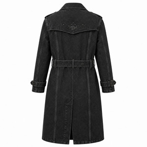 Manteau trench en jean noir délavé surdimensionné style gothique pour homme, long, croisé, avec ceinture, style grunge streetwear - Product Image 3