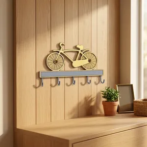 Gold Bicycle Design Wall Mounted Multifunction Coat Hooks with 5 Aluminum Hooks for Entryway Modern Minimalist Decor - Product Image 5