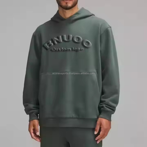 Pull surdimensionné en molleton de coton 100% avec logo personnalisé, sweat à capuche gaufré en 3D pour hommes, sweat-shirt à capuche sans épaule tombante - Product Image 1