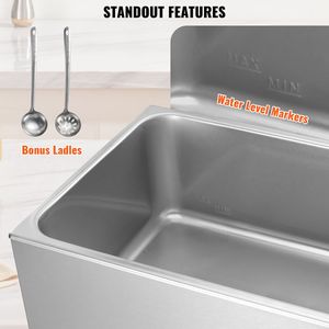 Scaldavivande Elettrico Commerciale in Acciaio Inox da 1200W, 19QT, Bain Marie, Scaldavivande da Tavolo per Buffet - Product Image 6