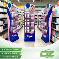 Support de présentation au sol pliable, personnalisable, étanche, certifié ISO, pour cosmétiques en spray, crème solaire, laque pour cheveux, présentoir en PVC