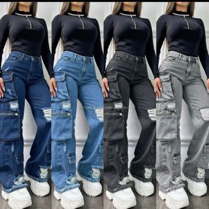 Pantalon en jean bleu clair pour femme, taille haute, coupe droite, vente en gros, jeans décontractés personnalisés pour femme - Product Image 2