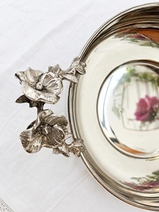 Designer <b>Silver</b> Finished Floral Decorative Handle Display Bowl Perfect For Coffee <b>Tables</b> <b>Consoles</b> And Dining Displays From India - Product Image 6