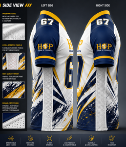 Men's V-Neck American Football Jersey Sublimated Print Moisture Wicking White Blue Regular Fit Custom Team Uniform - Product Image 5