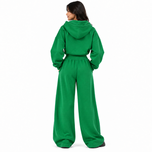 Conjunto de Sudadera con Capucha Verde y Pantalones Anchos para Mujer, Cintura en V, Ropa de Estar por Casa, Chándal de Forro Polar de Alto GSM, Fabricante Mayorista OEM - Product Image 2