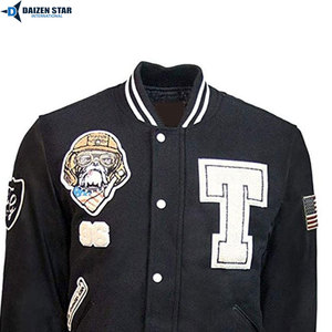 Men's Black Varsity Jacket With Embroidered Letter T And Patch Designs Preppy Style Autumn Wear - Product Image 6