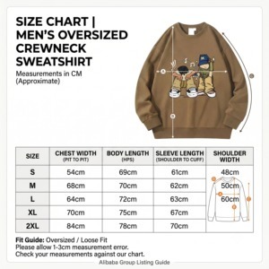 Men's Cartoon Printed Crew Neck Sweatshirt Oversized Regular Fit Knitted Cotton Pullover Autumn Casual Style Front Logo - Product Image 5