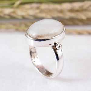 SHYAM JEWELRS 925 Sterling Silver Rainbow Moonstone Oval Shape Boho Handmade Matte <b>Adjustable</b> Bezel Set Wedding Engagement <b>Ring</b> - Product Image 5