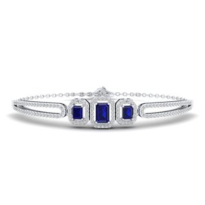 REYES Luxury 14K <b>Solid</b> <b>Gold</b> Moissanite Tennis Bracelet For Women Emerald Cut 0.9Ct Blue Sapphire Gemstone Fine Jewelry - Product Image 3