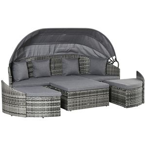 Set Divano Letto a Baldacchino in Rattan Intrecciato Grigio Chiaro 4 Pezzi con Cuscini Impermeabili per Cortili, Terrazze e Strutture Sportive - Product Image 1