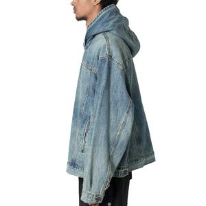 Sudadera con Capucha Extra Grande de Felpa, con Logotipo Personalizado, Estilo Vaquero, Ecológica, para Hombre, Lavado Vintage, Azul, 100% Algodón, Superventas - Product Image 3