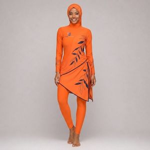 Ensemble Burkini Modeste 4 Pièces Personnalisé pour Femme, Couverture Complète, Bikini Musulman Taille Haute, Longue Lanière, Couleur Contrastante, Protection Solaire, Taille OEM - Product Image 1