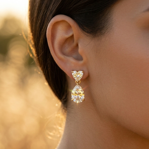 Pendientes de Oro Amarillo Sólido de 9K con Diamantes en Forma de Corazón y Pera para Mujer, Regalo de Joyería Fina con Certificado IGI para Bodas, Aniversarios y Fiestas - Product Image 4