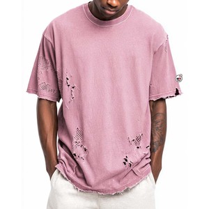 Camisetas de Hombre Oversize de Manga Corta de Secado Rápido, Estilo Urbano Moderno, de Algodón Jersey, Color Liso, Cuello Redondo, Lavado y Desgastado - Product Image 4